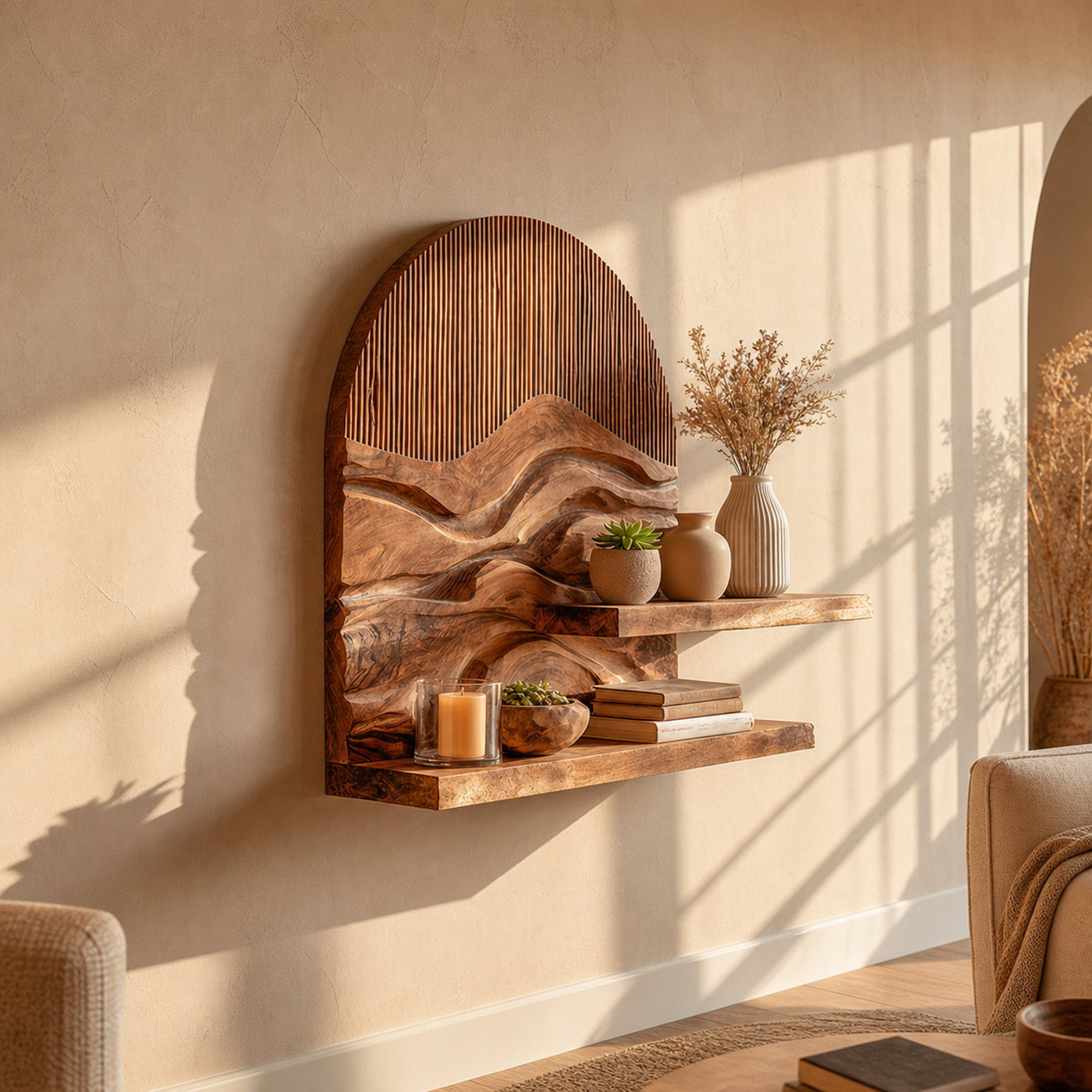 Rustic Artistic Wall Shelf For Living Room Or Home Decor