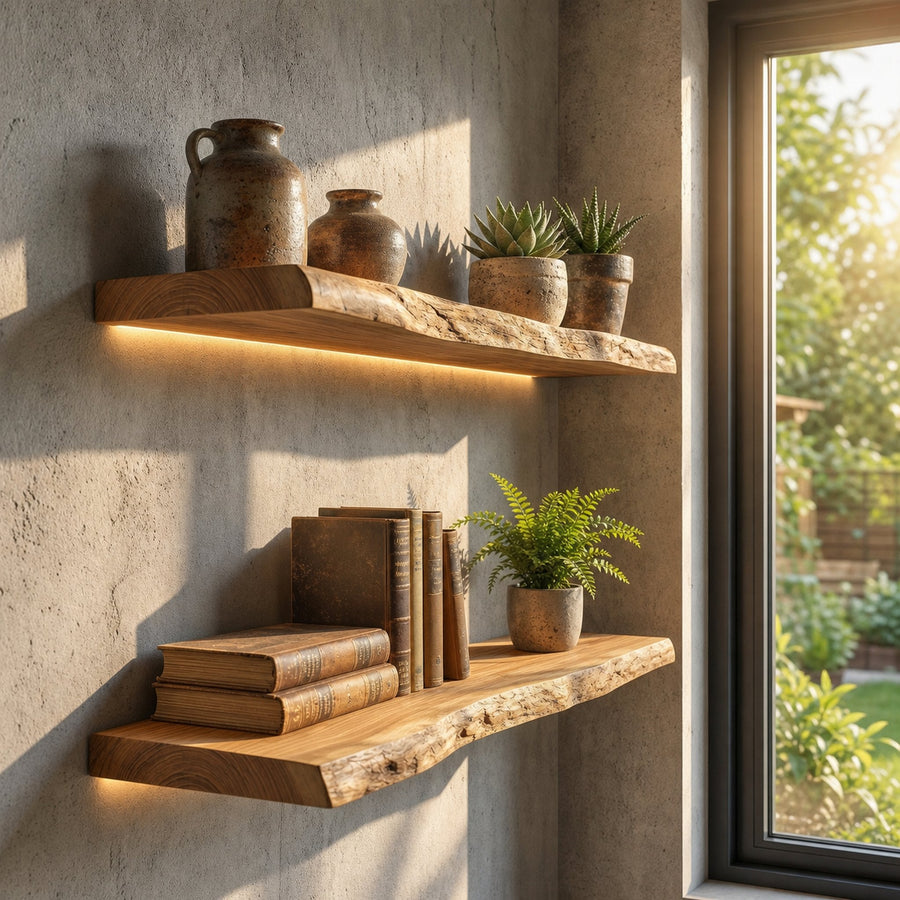 Rustic Chunky Wood Floating Wall Shelves Natural Edge Display