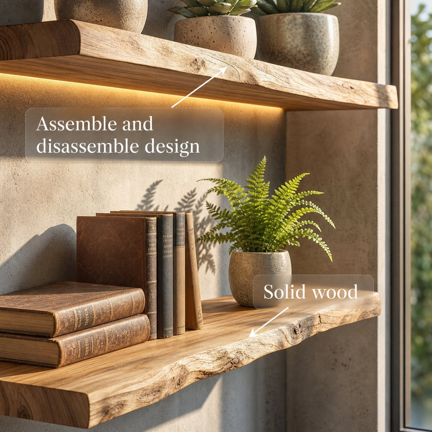 Rustic Chunky Wood Floating Wall Shelves Natural Edge Display - product view 6