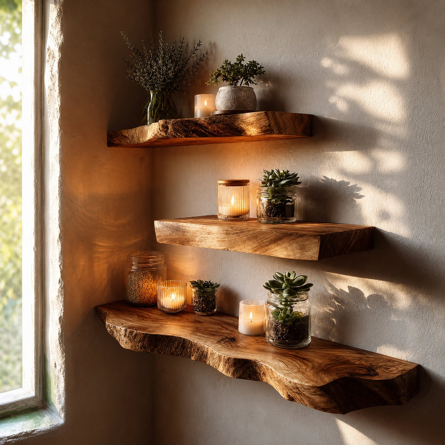 Rustic Corner Floating Shelf Modern Office Or Living Room