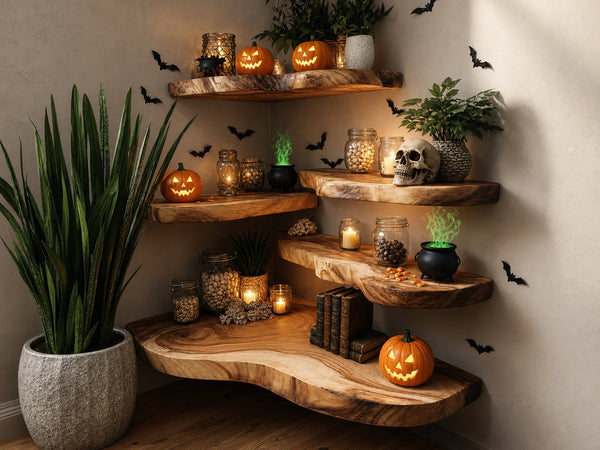 Rustic Farmhouse Halloween Floating Wall Shelf Living Room Display