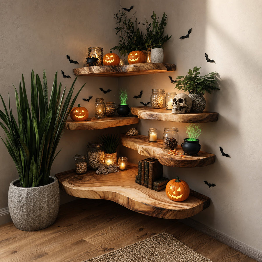 Rustic Farmhouse Halloween Floating Wall Shelf Living Room Display