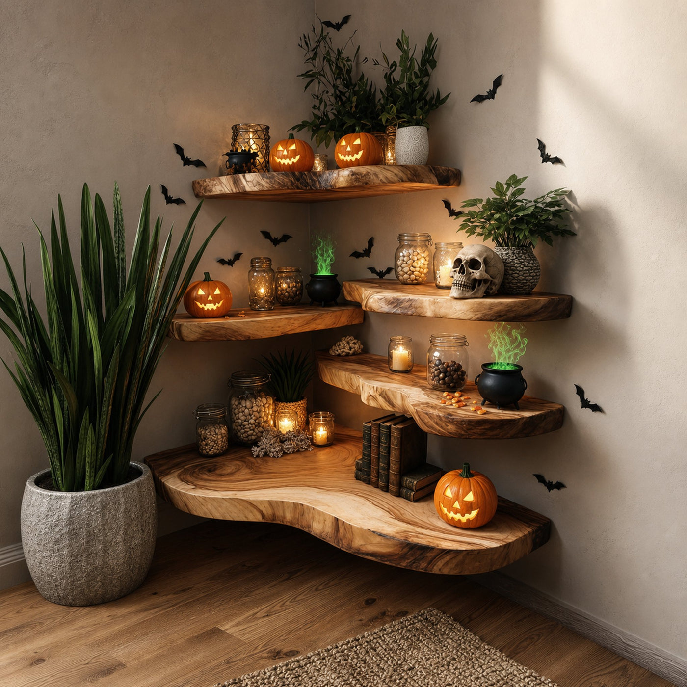 Rustic Farmhouse Halloween Floating Wall Shelf Living Room Display