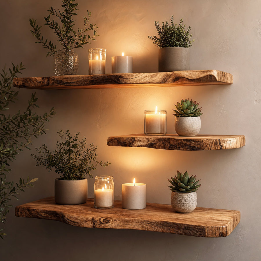 Rustic Farmhouse Live Edge Wooden Floating Shelf For Cozy Corner Decor