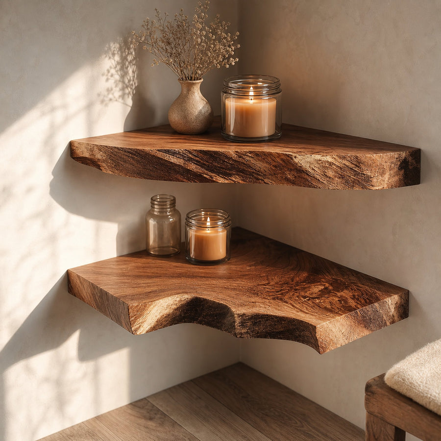 Rustic Floating Corner Display Shelf Bathroom