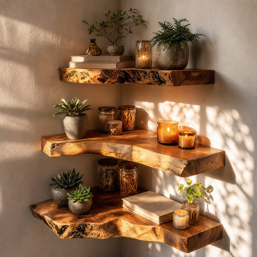 Rustic Floating Corner Display Shelf Bathroom Entryway