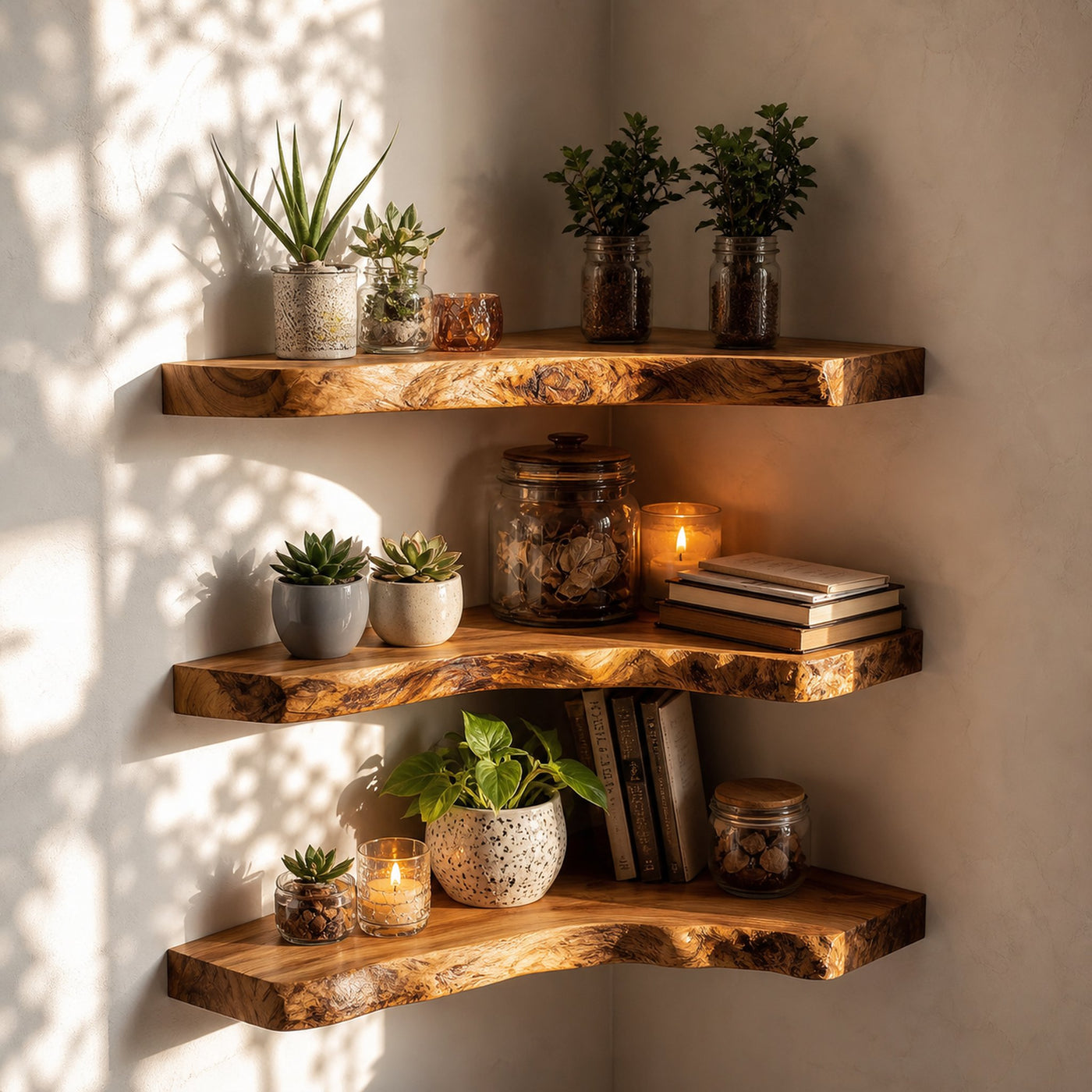 Rustic Floating Corner Wall Shelf Entryway Dining Room