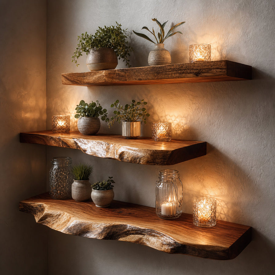 Rustic Floating Shelf Candle Display Bedroom Accent