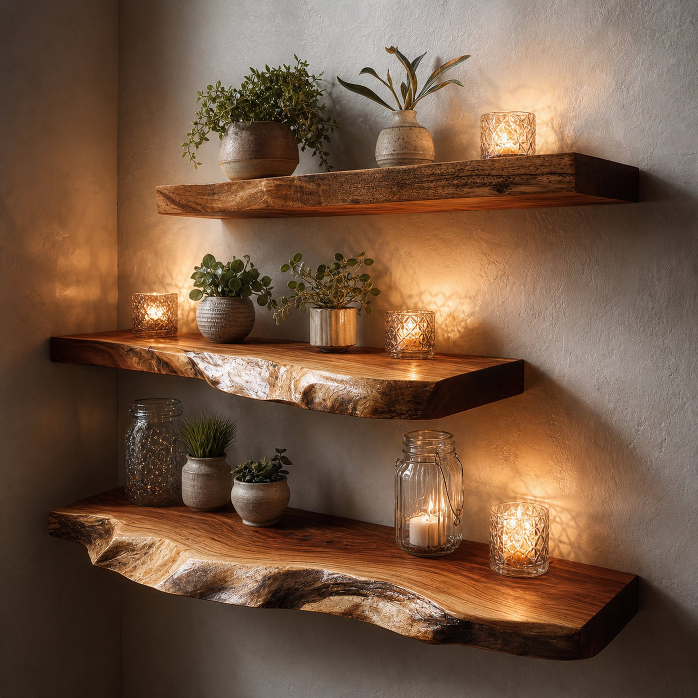 Rustic Floating Shelf Candle Display Bedroom Accent