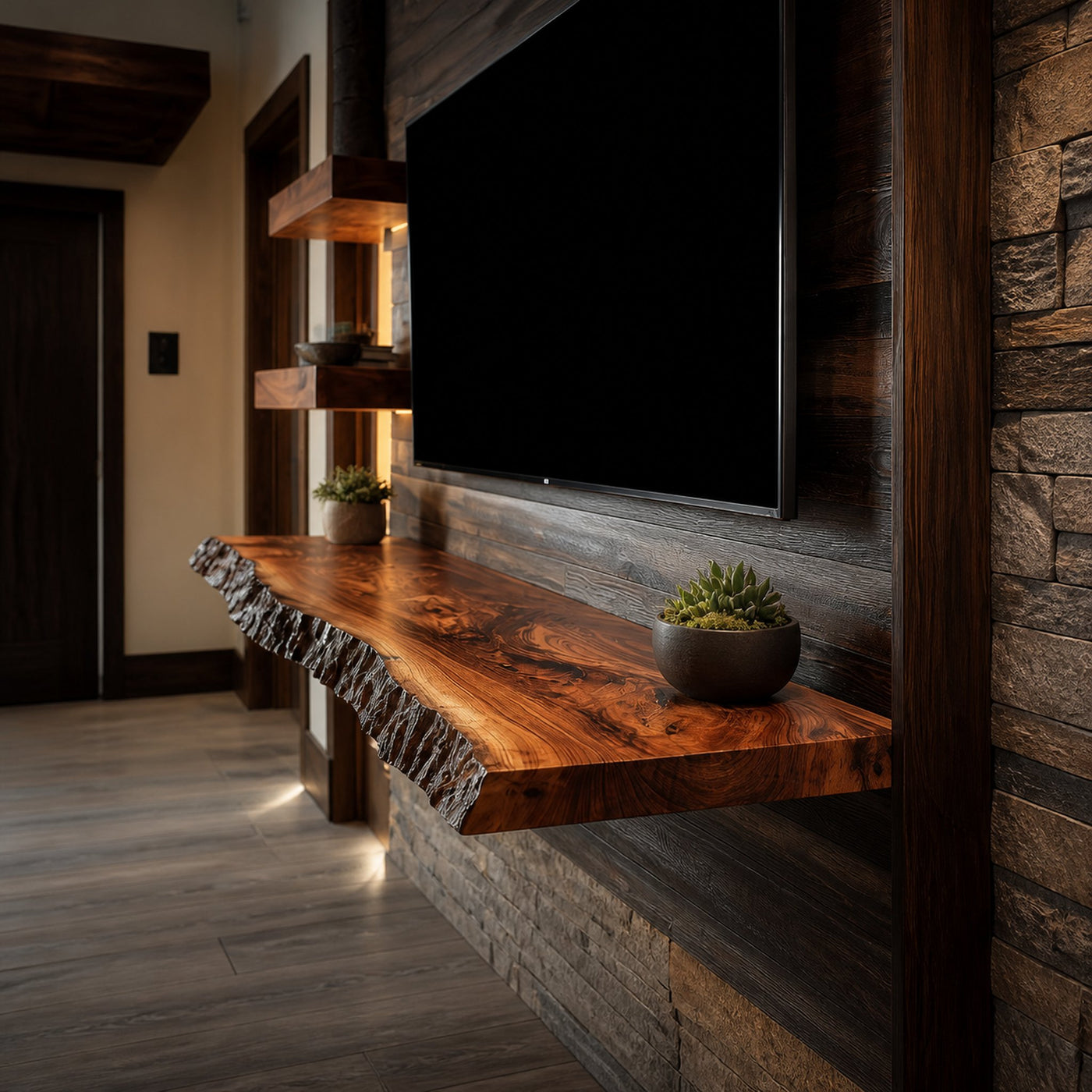 Rustic Floating Shelf Family Room