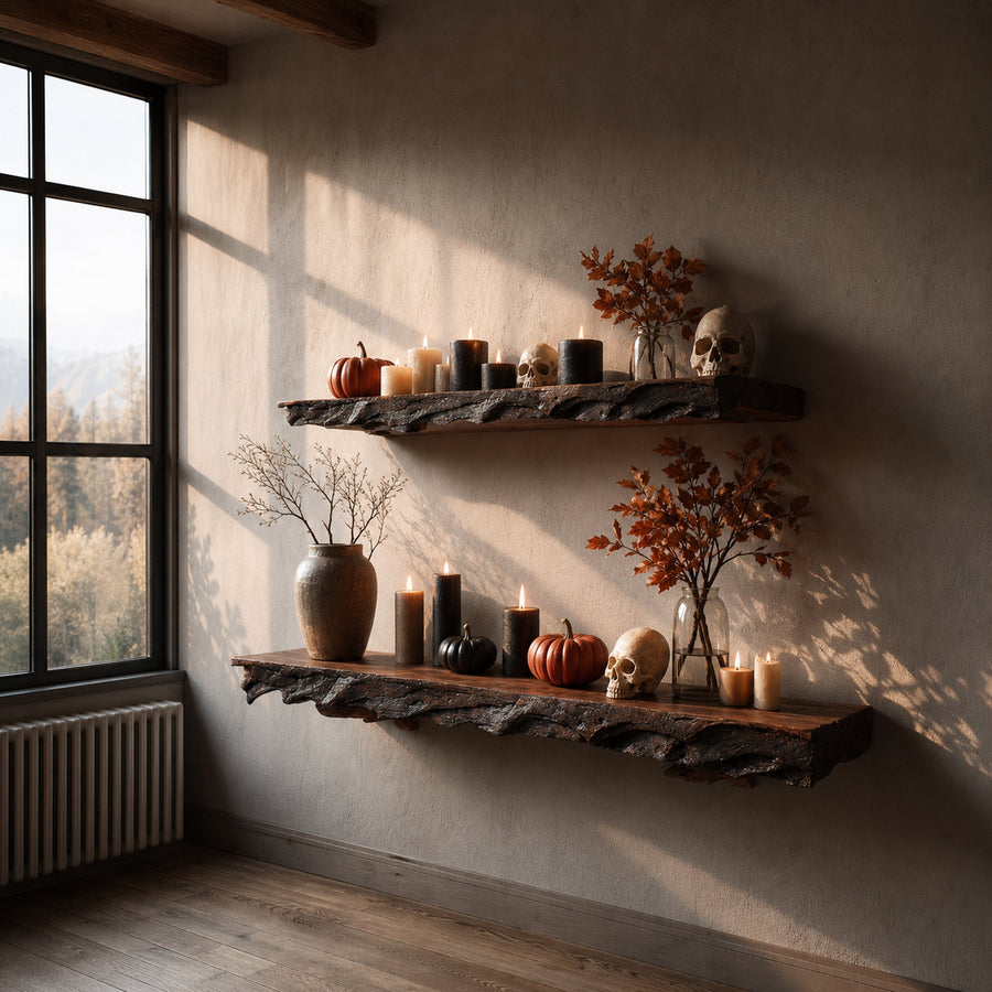 Rustic Floating Shelf Halloween Entryway Hallway