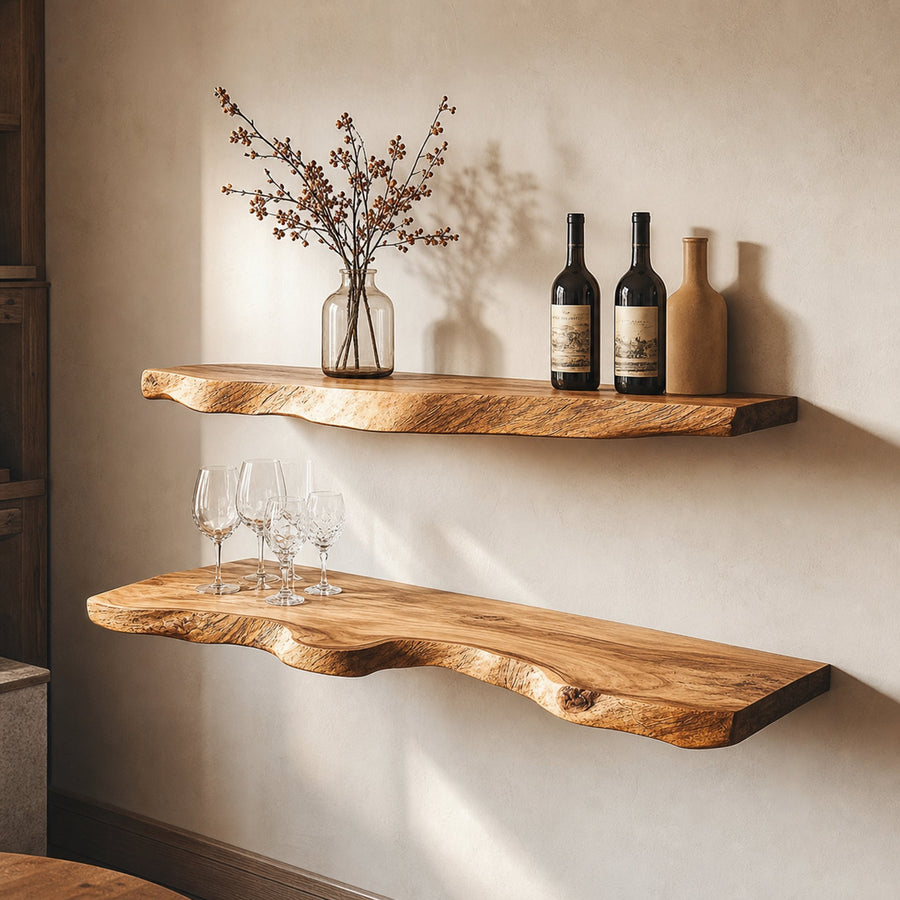 Rustic Floating Shelf Live Edge Design For Dining Room