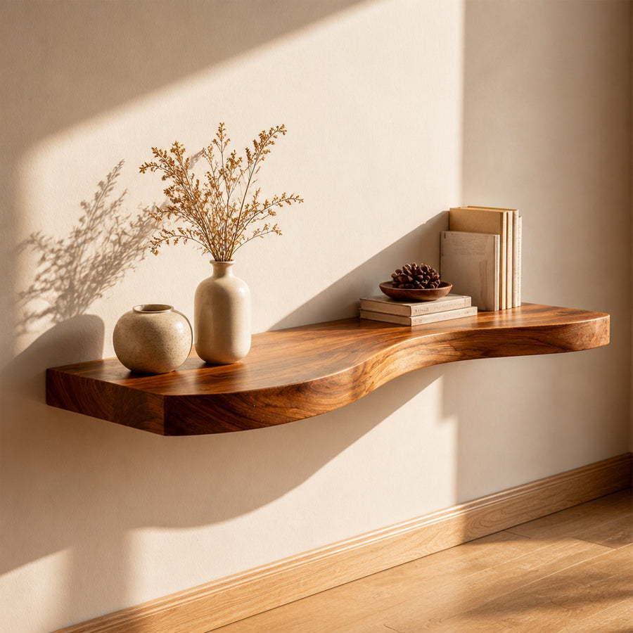 Rustic Floating Shelf Minimal Wall Mounted Decor For Living Room