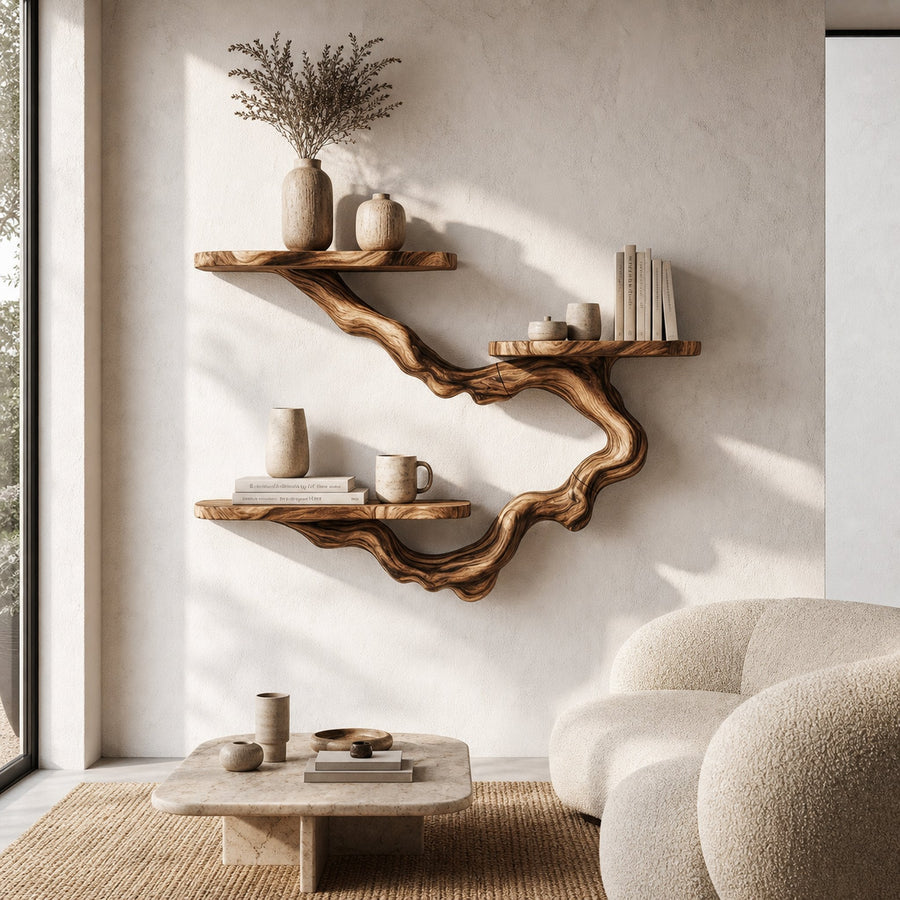 Rustic Floating Shelf With Display Storage For Living Room