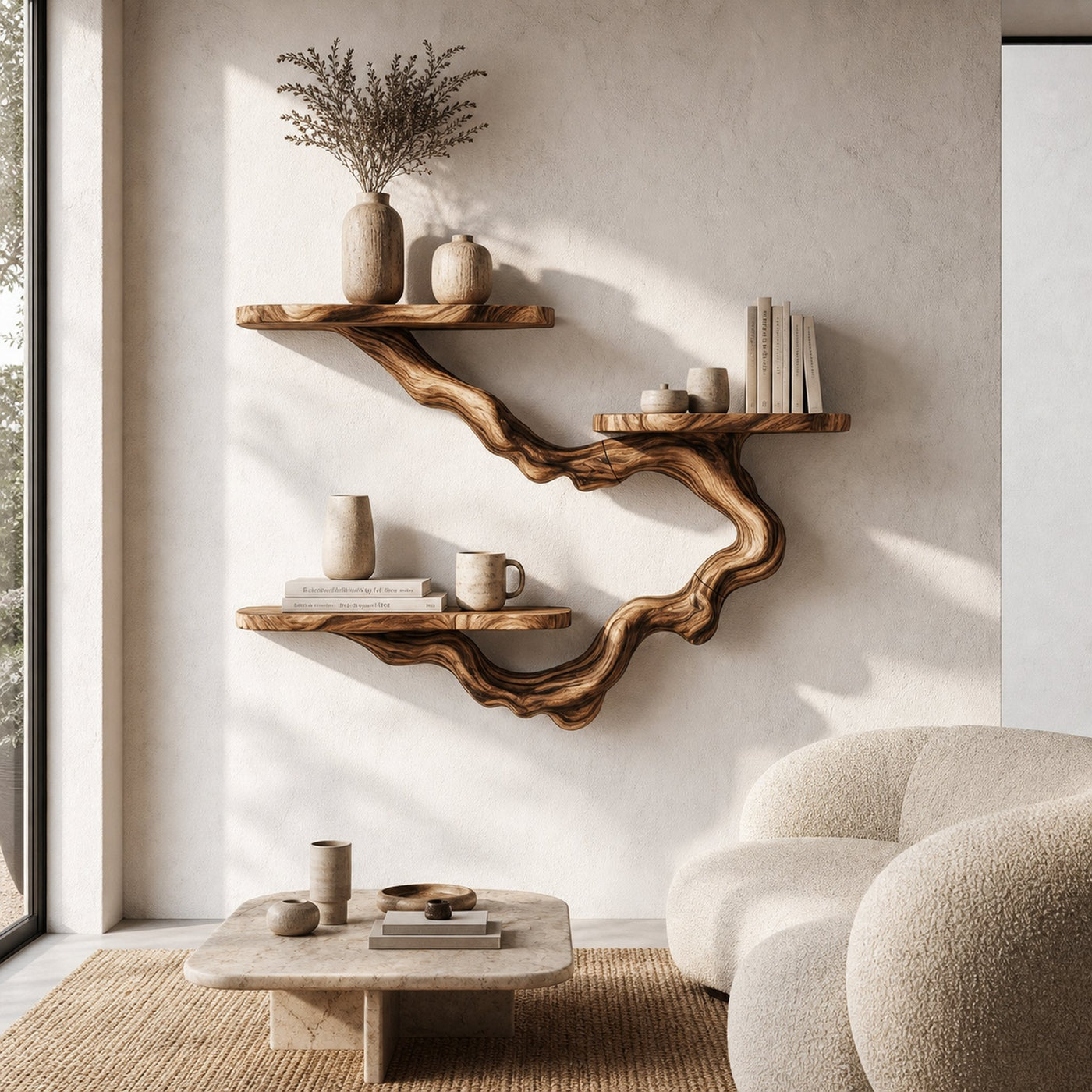 Rustic Floating Shelf With Display Storage For Living Room