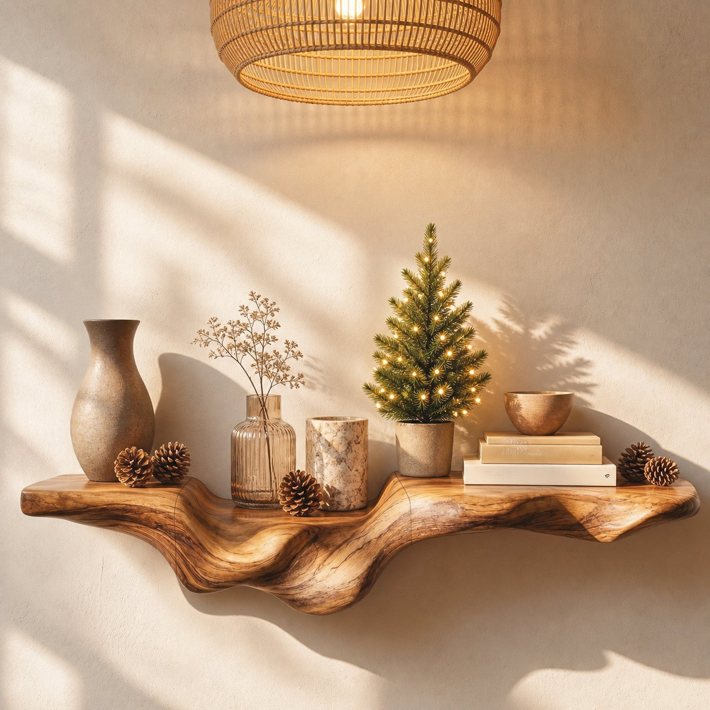 Rustic Floating Shelf With Natural Wood Flowing Form For Living Room - product view 6
