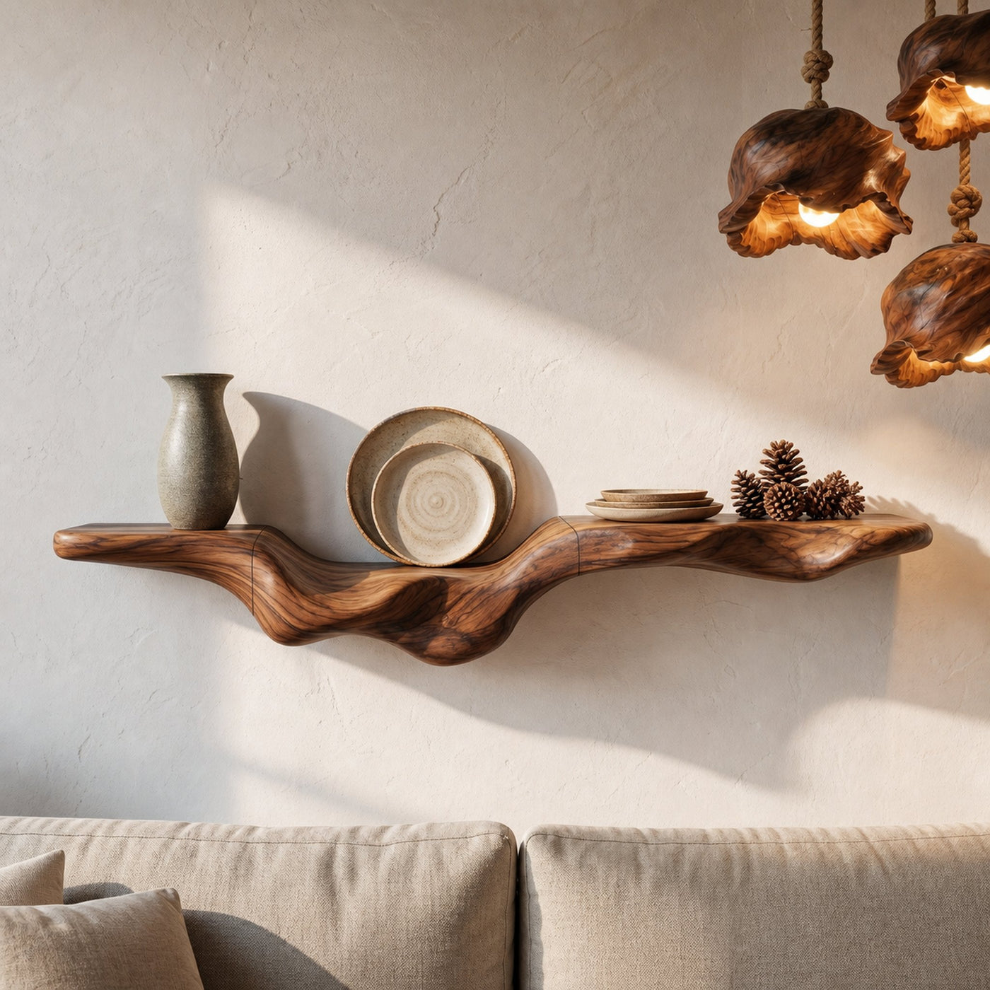 Rustic Floating Shelf With Natural Wood Flowing Form For Living Room - product view 7