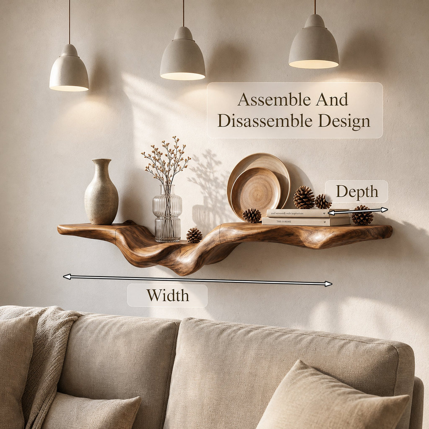 Rustic Floating Shelf With Natural Wood Flowing Form For Living Room - product view 8
