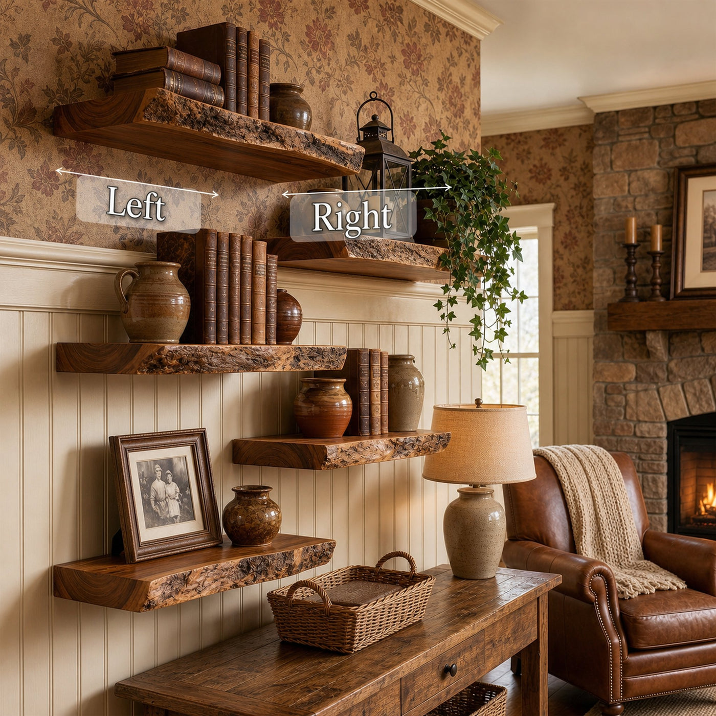 Rustic Floating Wall Shelves Solid Wood Vintage Home Display - product view 6