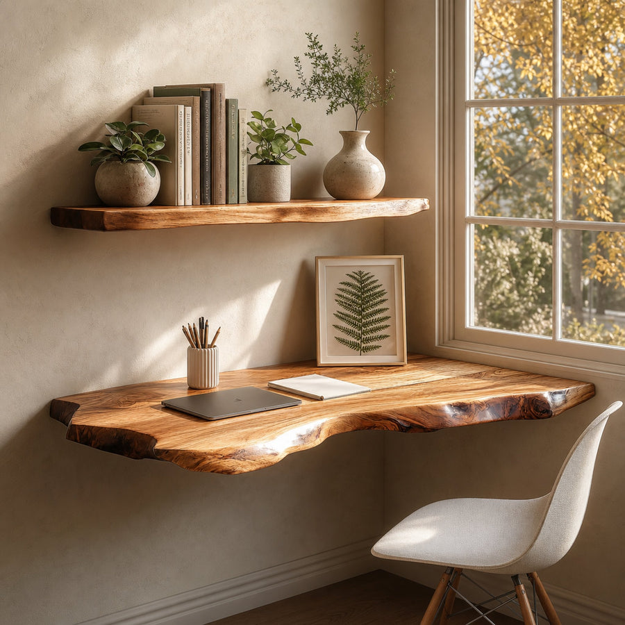 Rustic Floating Work Desk Shelf Bedroom Office