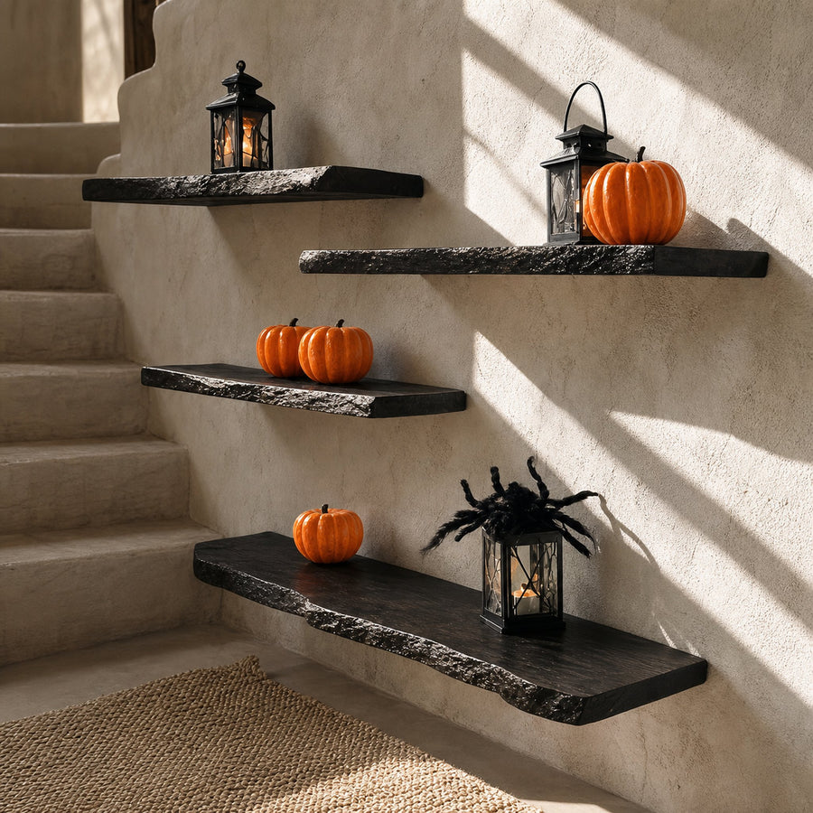 Rustic Halloween Floating Shelf Black Living Room