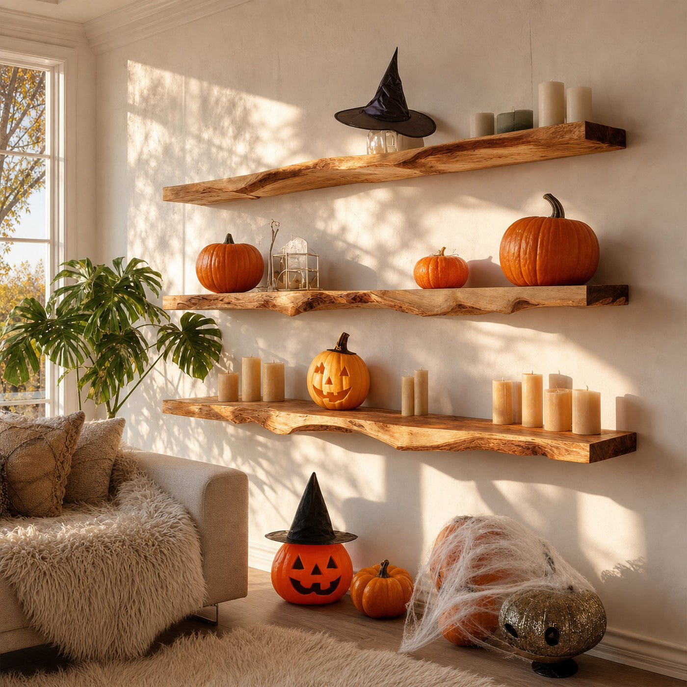 Rustic Halloween Floating Shelf Entryway