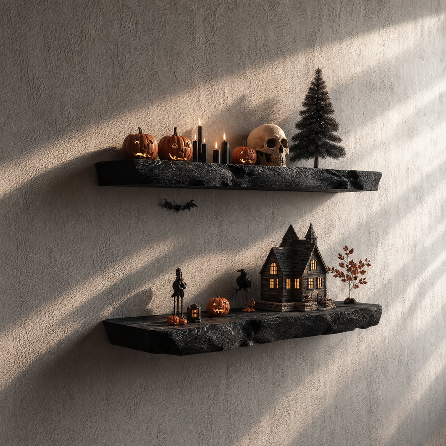 Rustic Halloween Floating Shelf Living Room