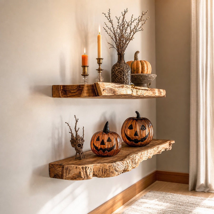 Rustic Halloween Floating Shelf Living Room