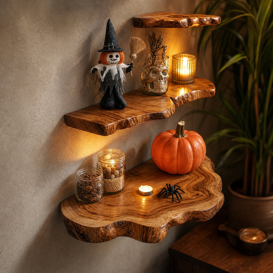 Rustic Halloween Floating Shelf Living Room Decor