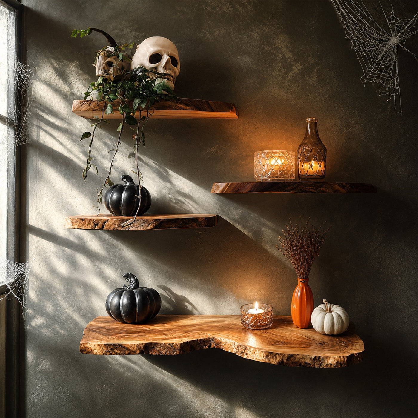 Rustic Halloween Floating Shelf Wall Decor