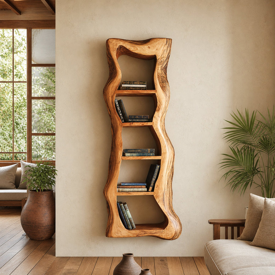 Rustic Handcrafted Sculpted Wall Shelf Living Room Interior Furniture