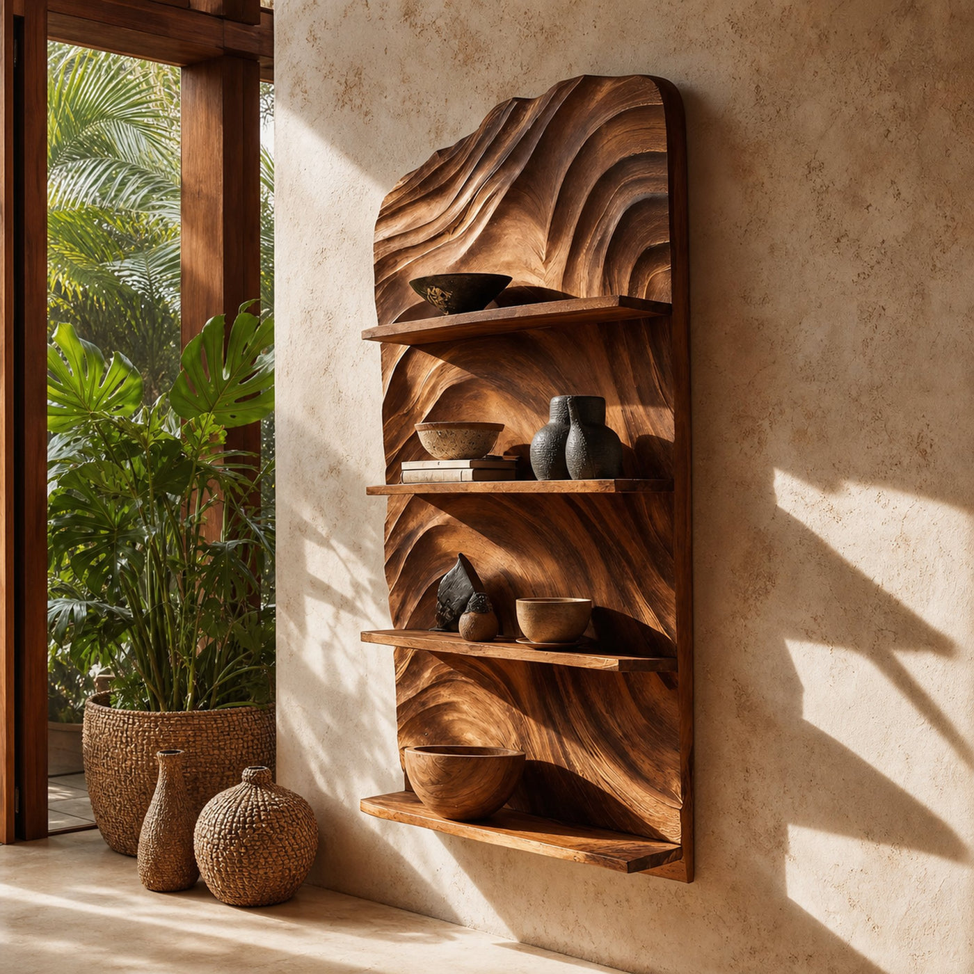 Rustic Handcrafted Wooden Wall Rack For Entryway Storage Display