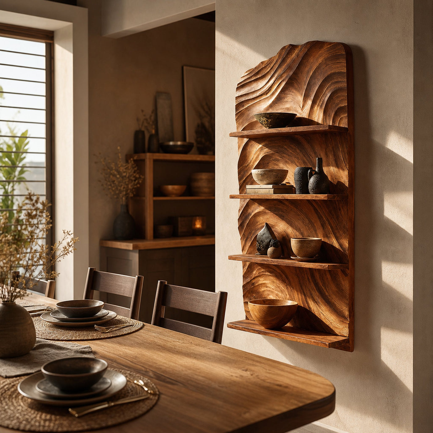 Rustic Handcrafted Wooden Wall Rack For Entryway Storage Display - product view 6