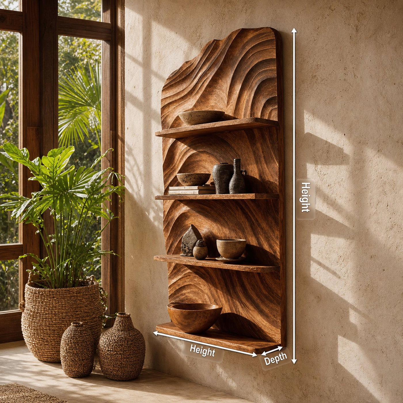 Rustic Handcrafted Wooden Wall Rack For Entryway Storage Display - product view 8