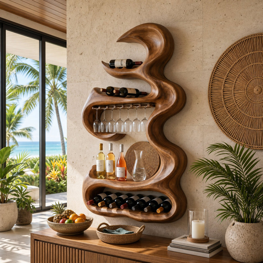 Rustic Landscape Bottle Display For Entertaining Space