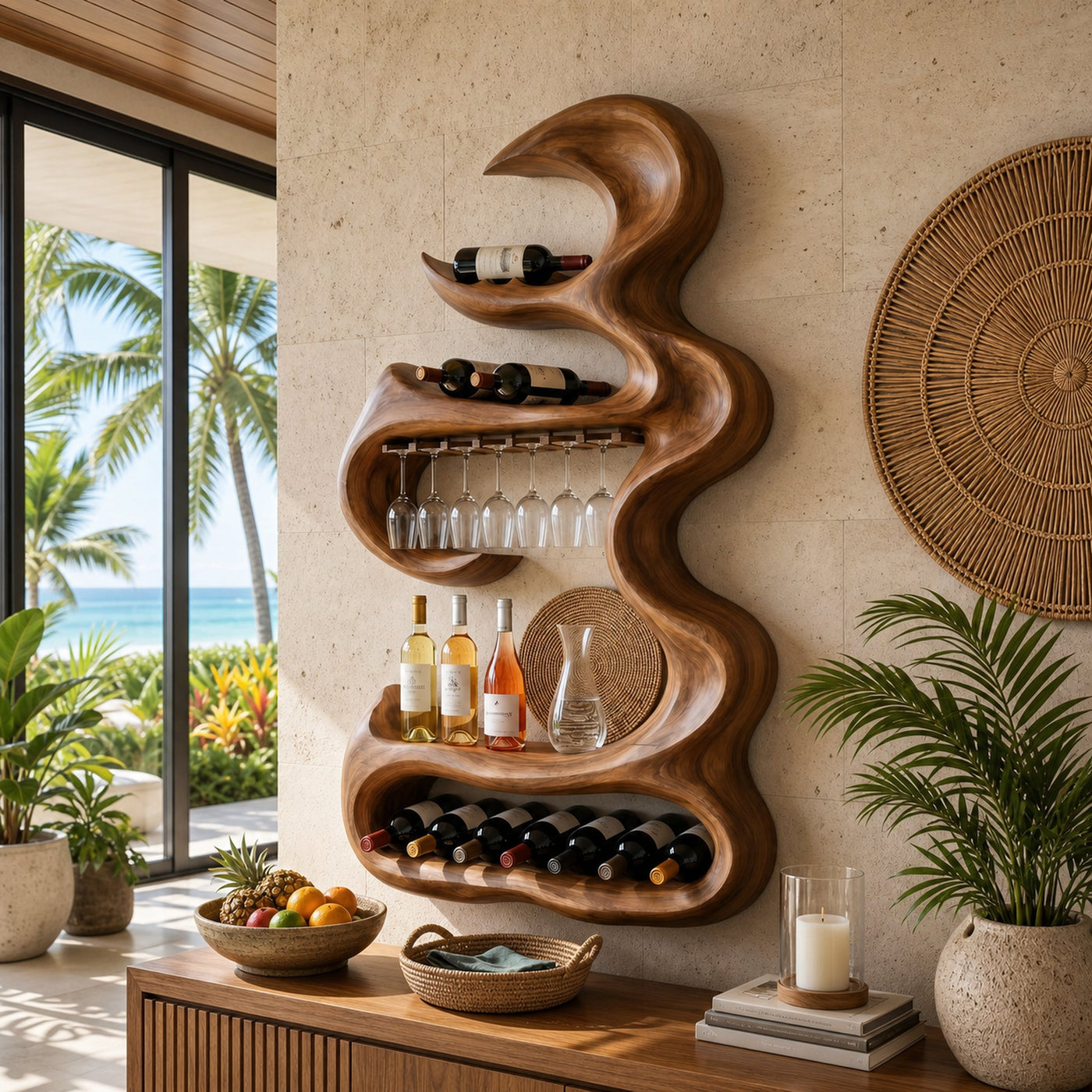 Rustic Landscape Bottle Display For Entertaining Space