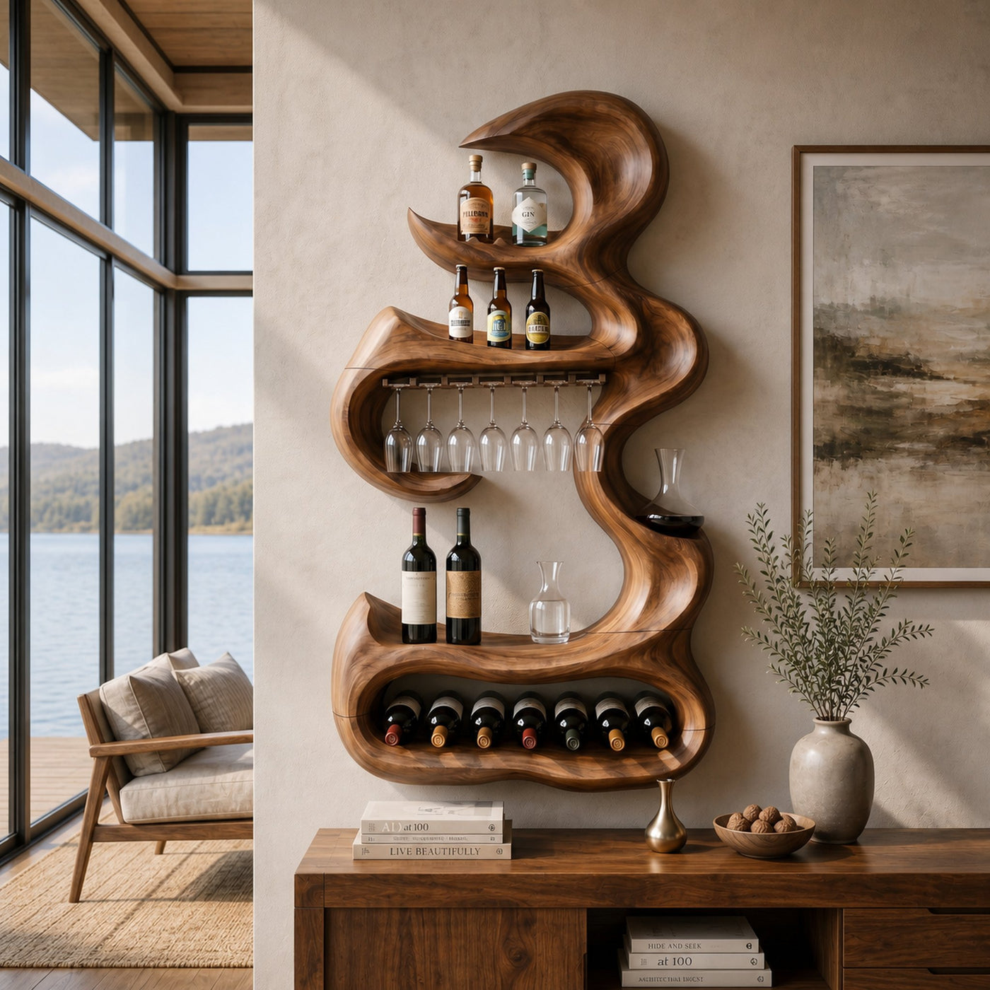 Rustic Landscape Bottle Display For Entertaining Space - product view 6