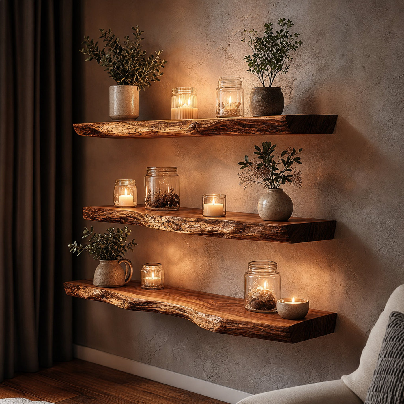 Rustic Live Edge Corner Floating Shelf Kitchen Or Living Room