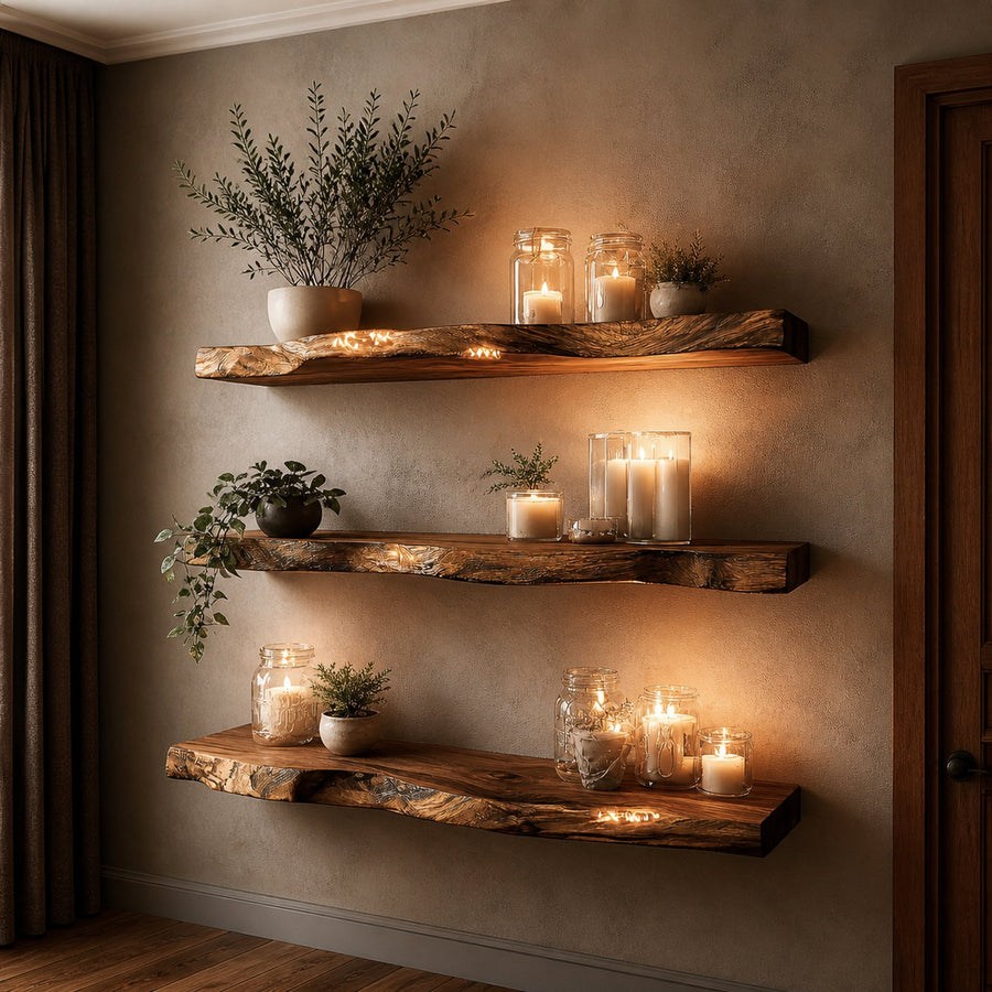 Rustic Live Edge Corner Storage Shelf Living Room Or Office