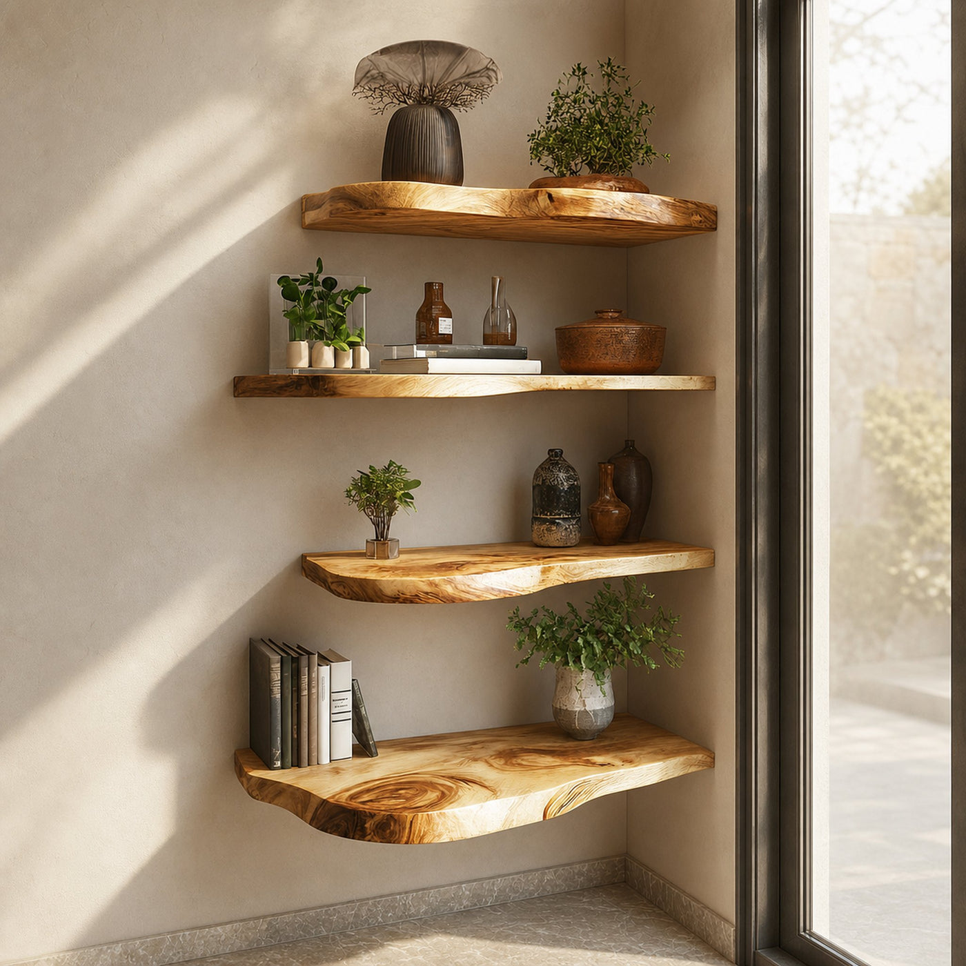 Rustic Live Edge Display Shelf Living Room Or Dining Room