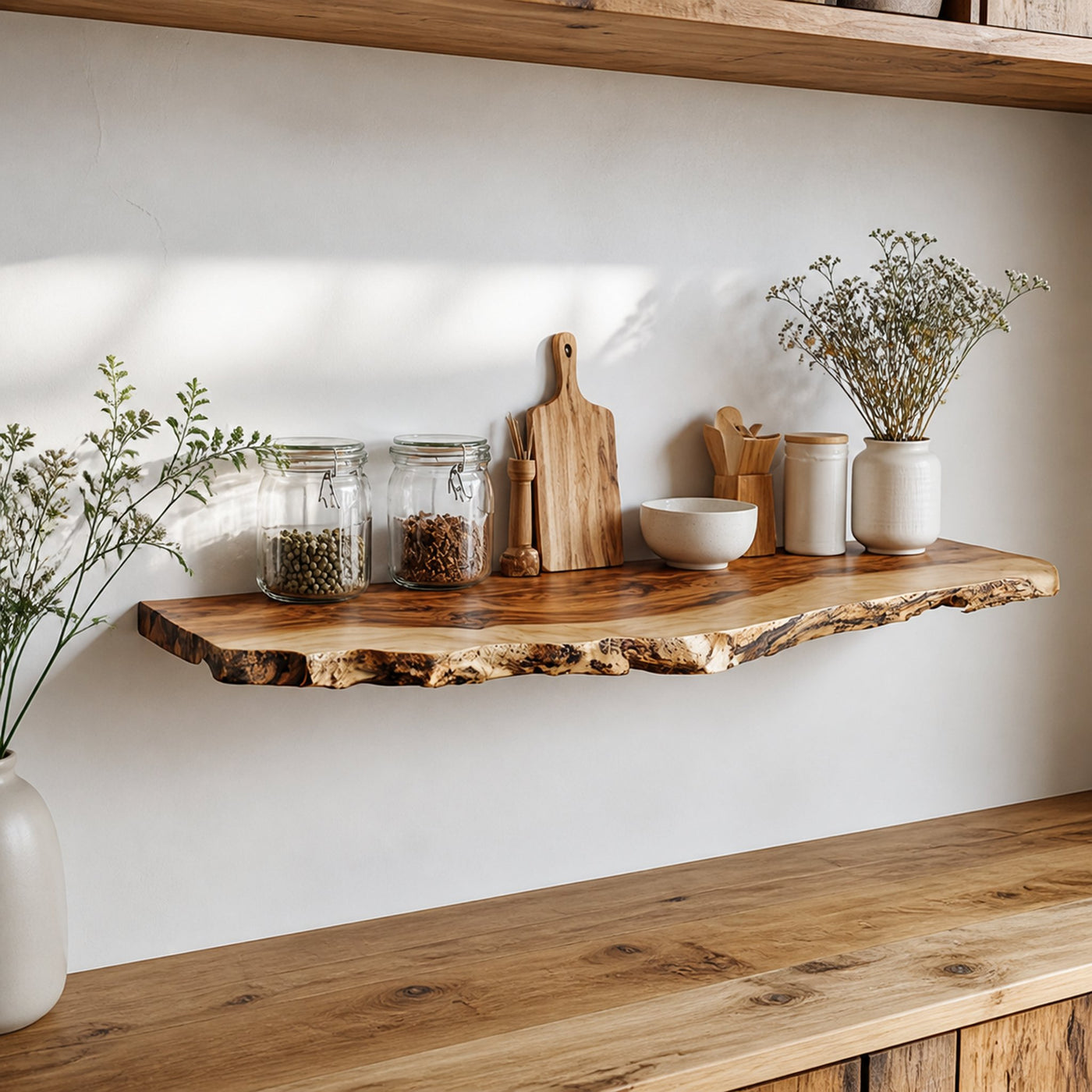 Rustic Live Edge Floating Desk Kitchen Wall Display