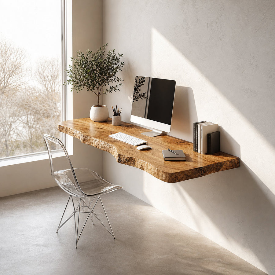 Rustic Live Edge Floating Desk Office Or Bedroom