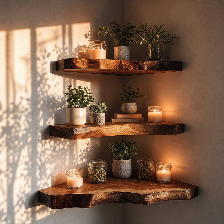 Rustic Live Edge Floating Shelf Dining Room