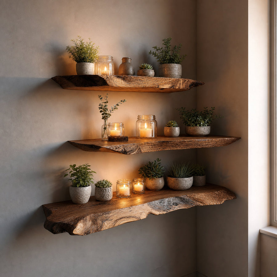 Rustic Live Edge Floating Shelf Living Room