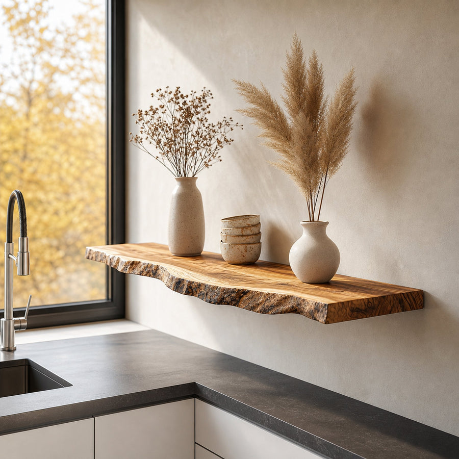 Rustic Live Edge Floating Shelf Natural Handcrafted Kitchen Decor