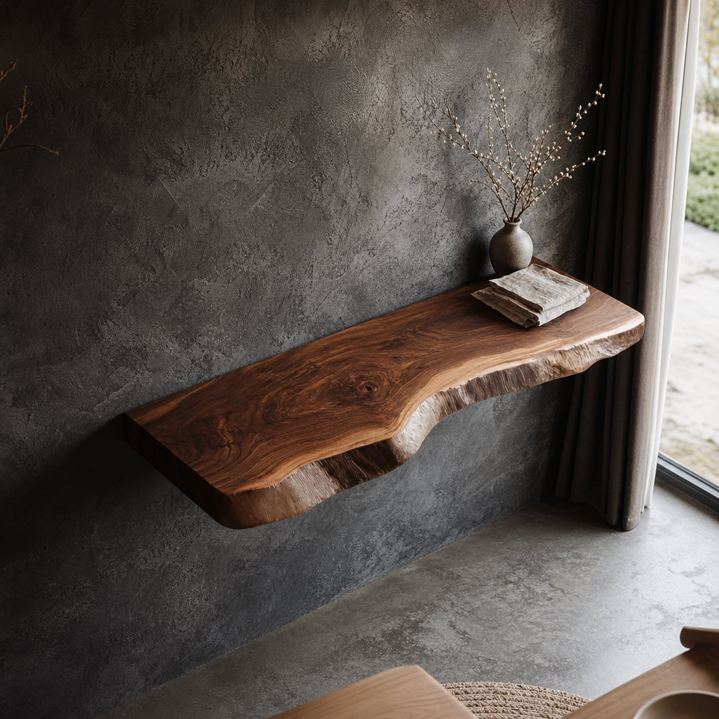 Rustic Live Edge Floating Shelf Solid Wood Living Room Interior Wall Mounted