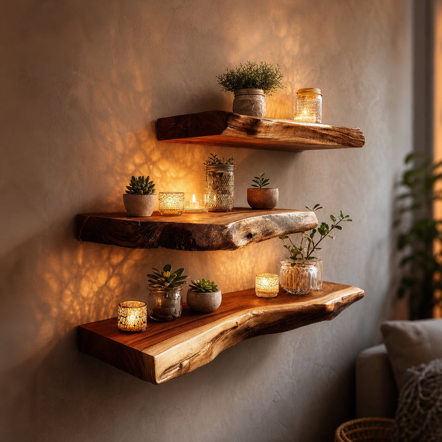 Rustic Live Edge Floating Shelf Wall Decor Living Room