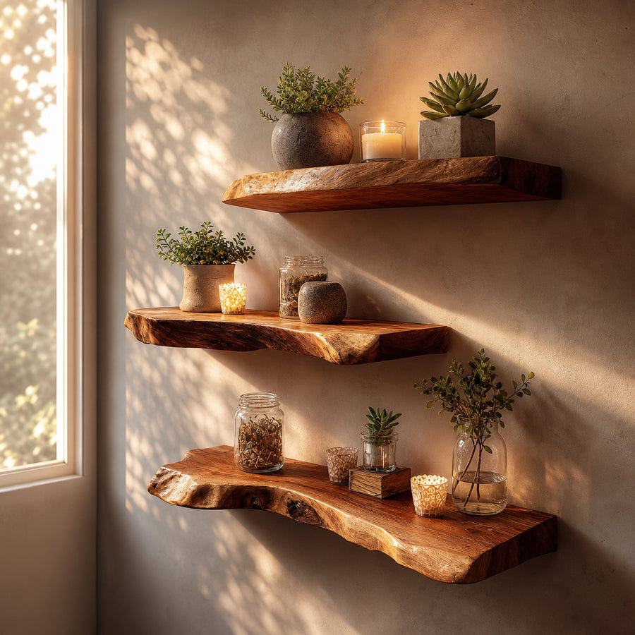 Rustic Live Edge Floating Shelves Home Office Or Bedroom