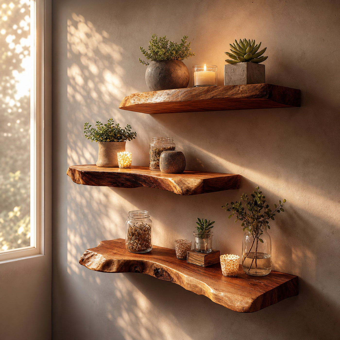 Rustic Live Edge Floating Shelves Home Office Or Bedroom