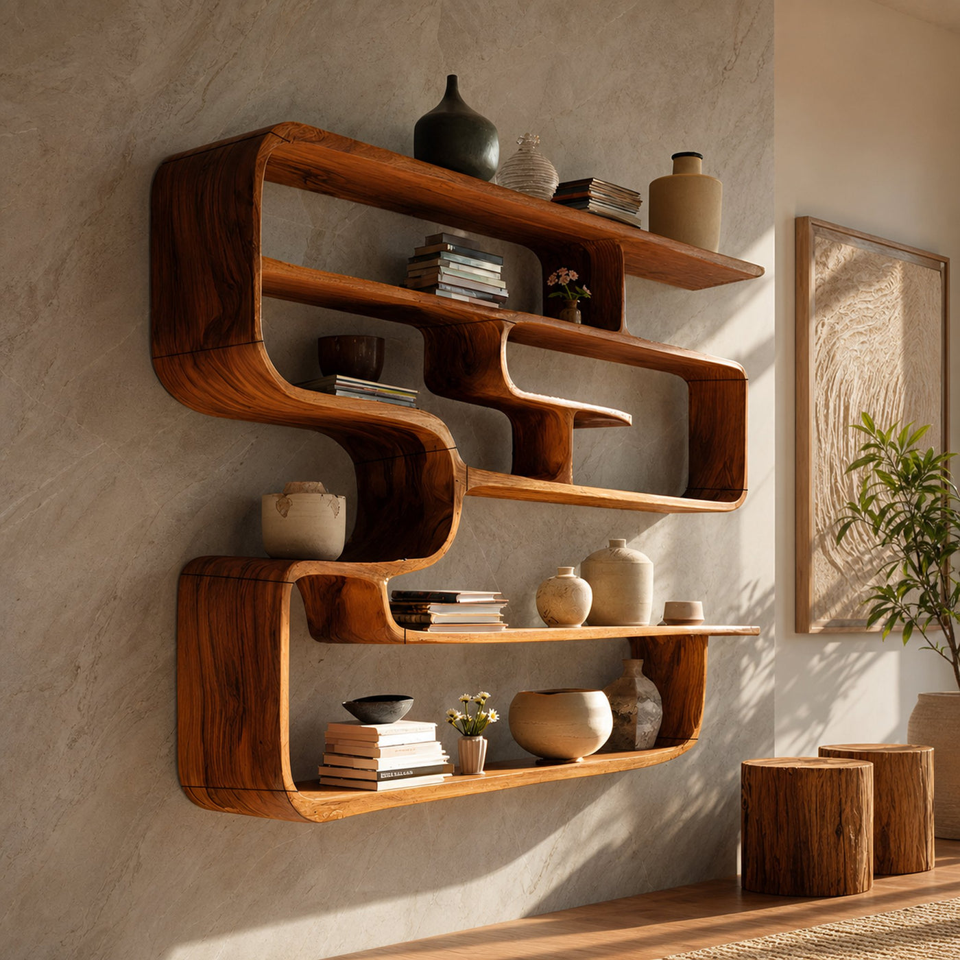 Rustic Live Edge Shelving Unit For Living Room Storage Display